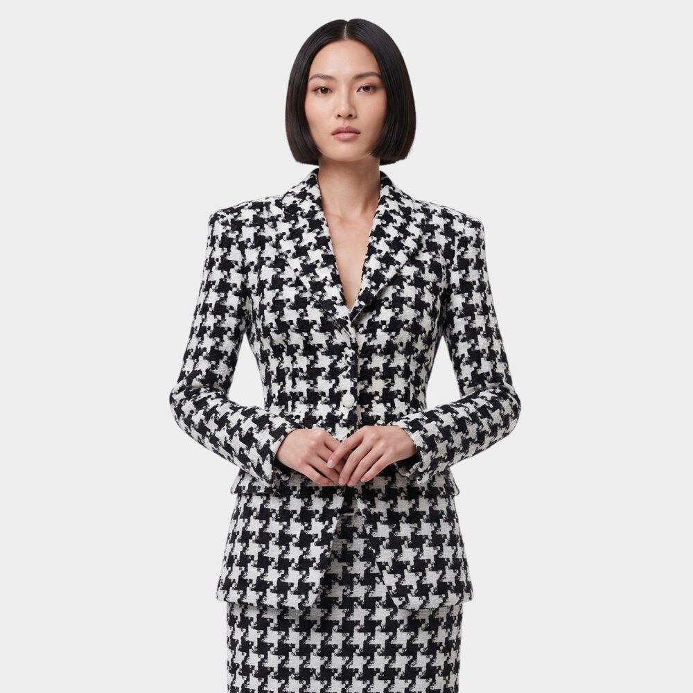 Naked Wardrobe Check Tweed Houndstooth Suited Blazer Structured Career Jacket XS